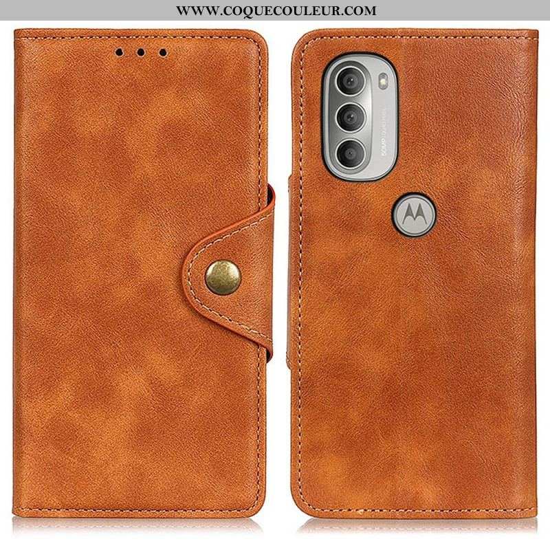 Housse Moto G51 5G Simili Cuir Vintage et Bouton