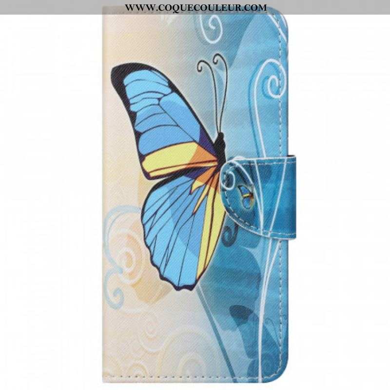 Housse Moto G51 5G Papillon Bleu et Jaune