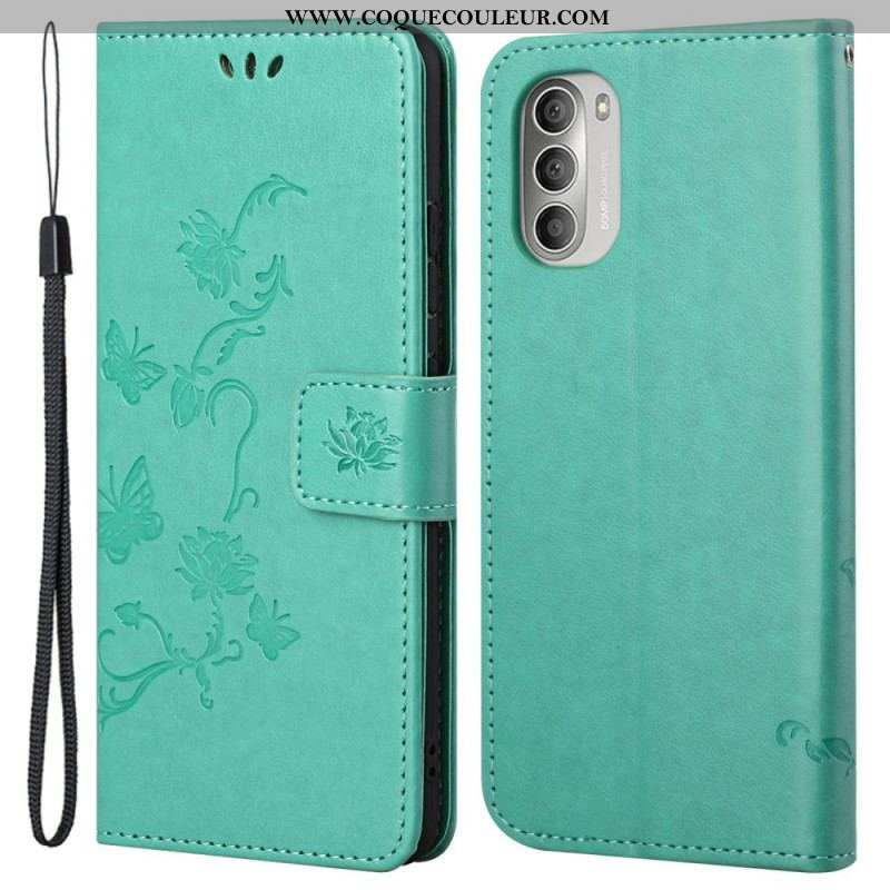 Housse Moto G51 5G Papillons et Fleurs D'Asie