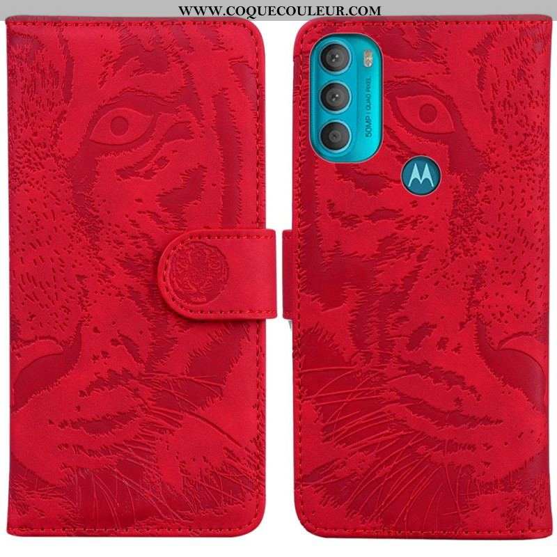 Housse Moto G71 5G Empreinte Face de Tigre