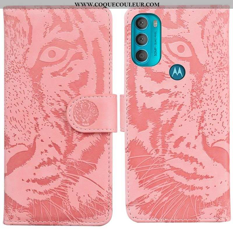 Housse Moto G71 5G Empreinte Face de Tigre