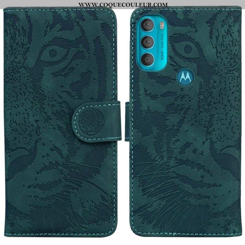 Housse Moto G71 5G Empreinte Face de Tigre