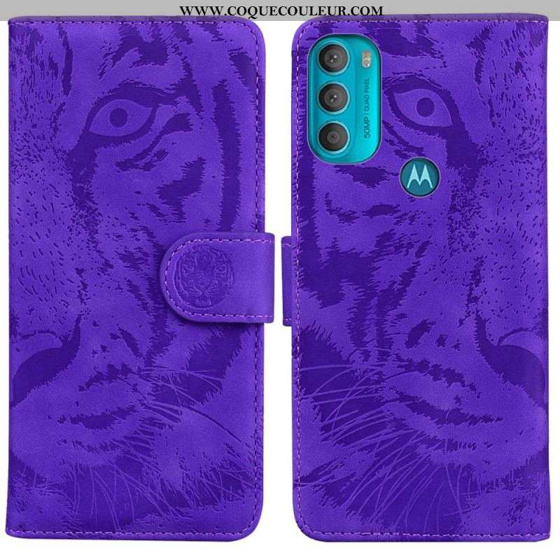 Housse Moto G71 5G Empreinte Face de Tigre