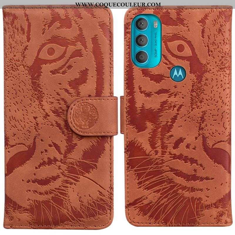 Housse Moto G71 5G Empreinte Face de Tigre