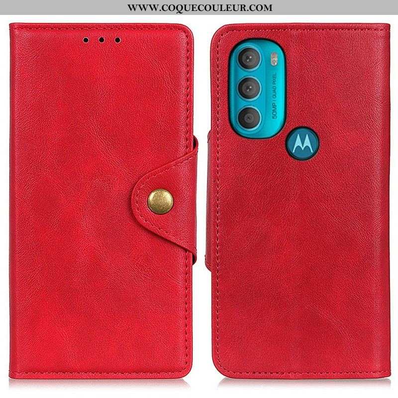 Housse Moto G71 5G Simili Cuir Vintage et Bouton