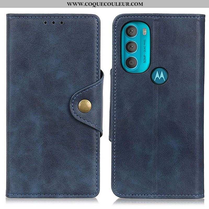 Housse Moto G71 5G Simili Cuir Vintage et Bouton