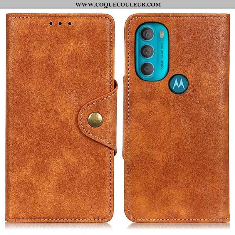 Housse Moto G71 5G Simili Cuir Vintage et Bouton