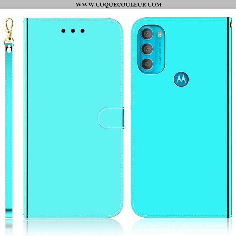 Housse Moto G71 5G Simili Cuir Couverture Miroir