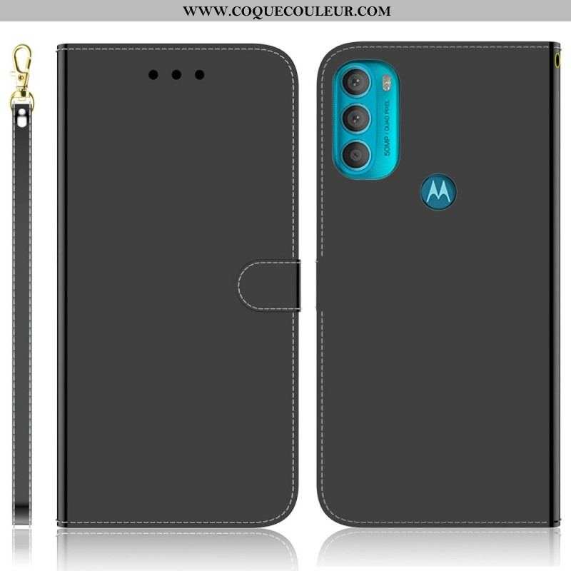 Housse Moto G71 5G Simili Cuir Couverture Miroir