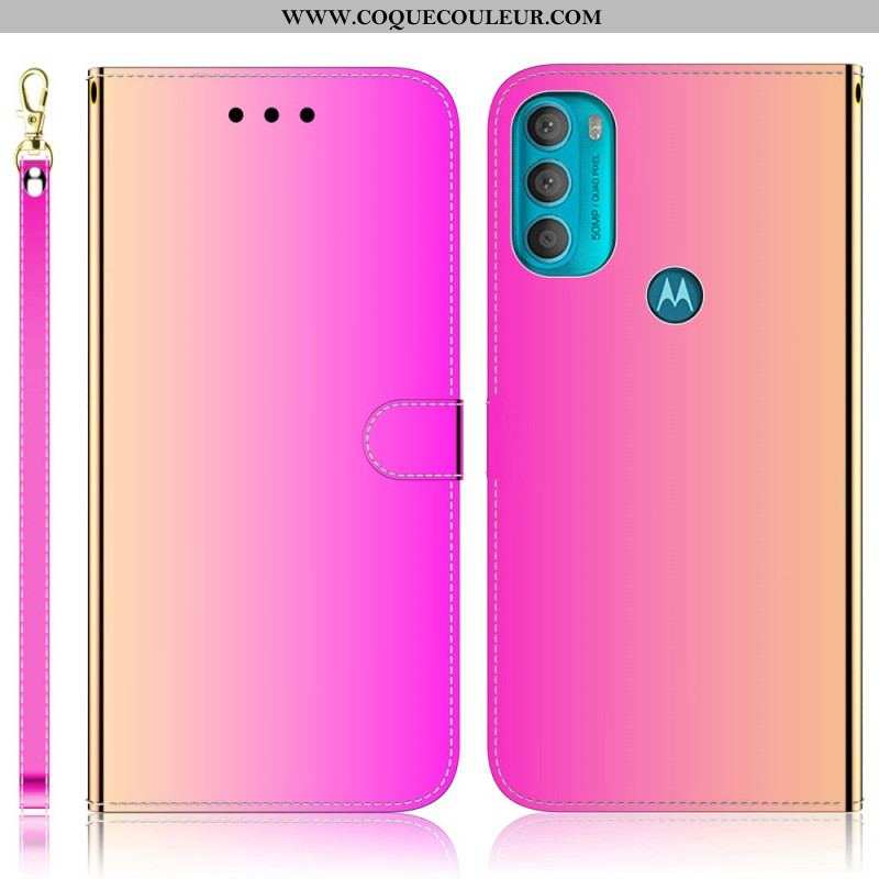 Housse Moto G71 5G Simili Cuir Couverture Miroir