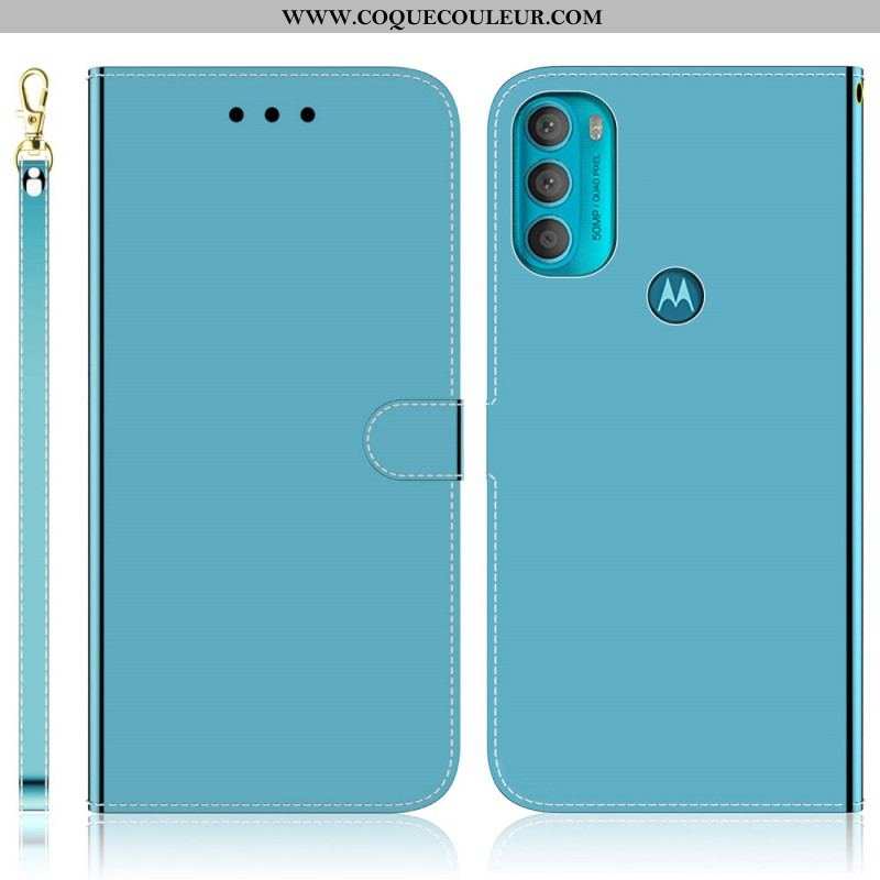 Housse Moto G71 5G Simili Cuir Couverture Miroir