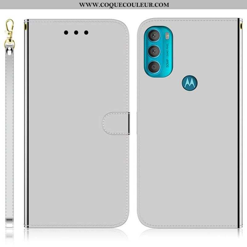 Housse Moto G71 5G Simili Cuir Couverture Miroir