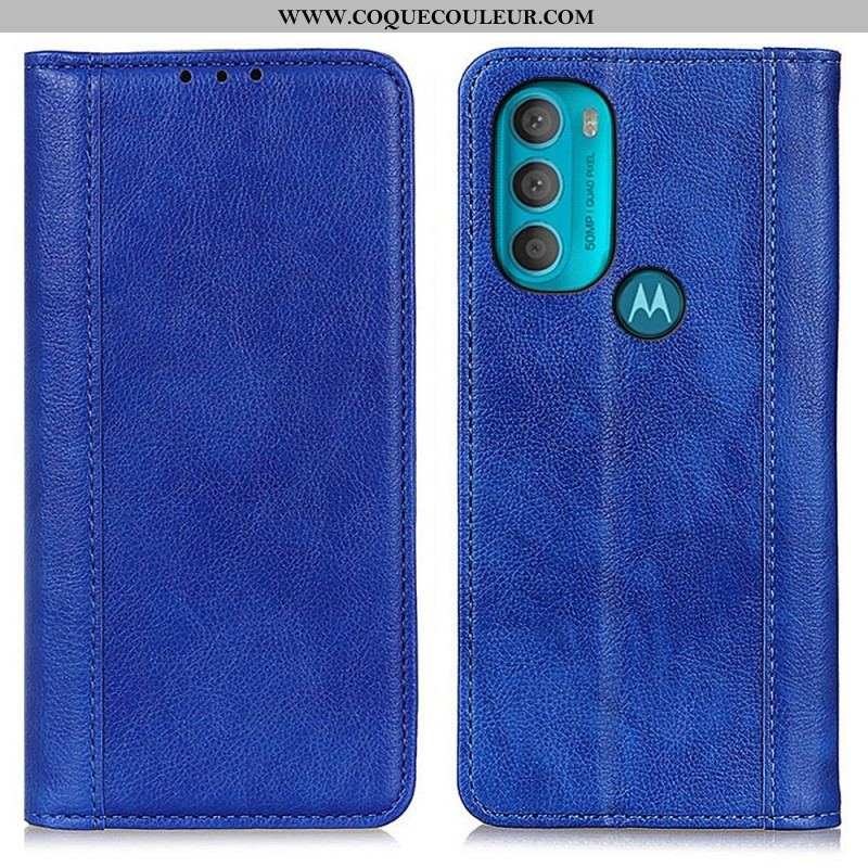 Flip Cover Moto G71 5G Cuir Litchi Fendu Élégance