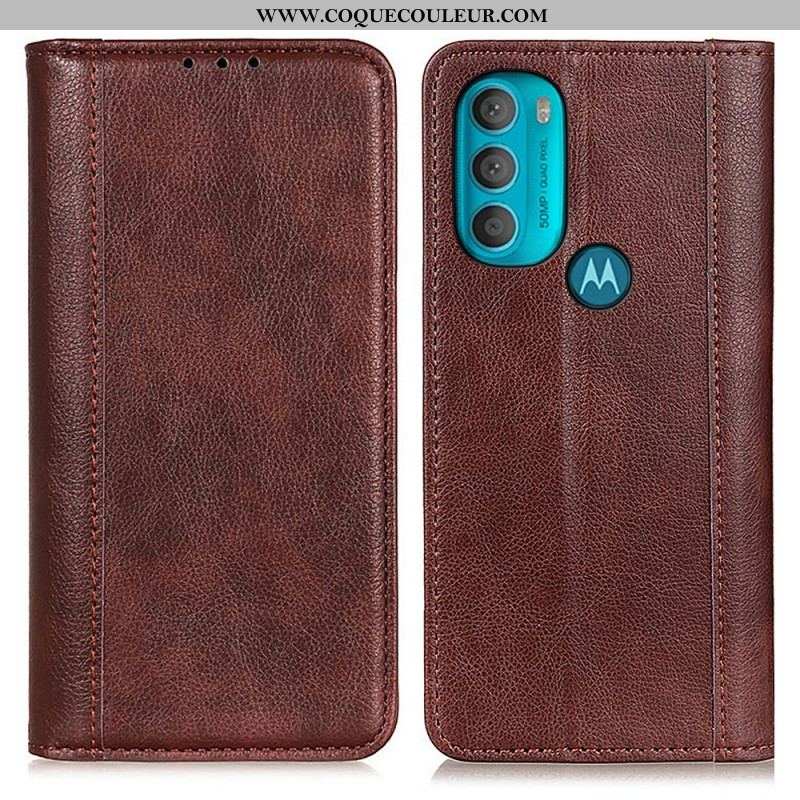 Flip Cover Moto G71 5G Cuir Litchi Fendu Élégance