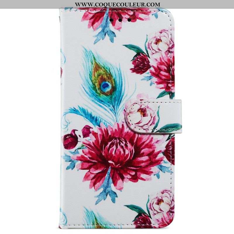 Housse Moto G73 5G Florale à Lanière