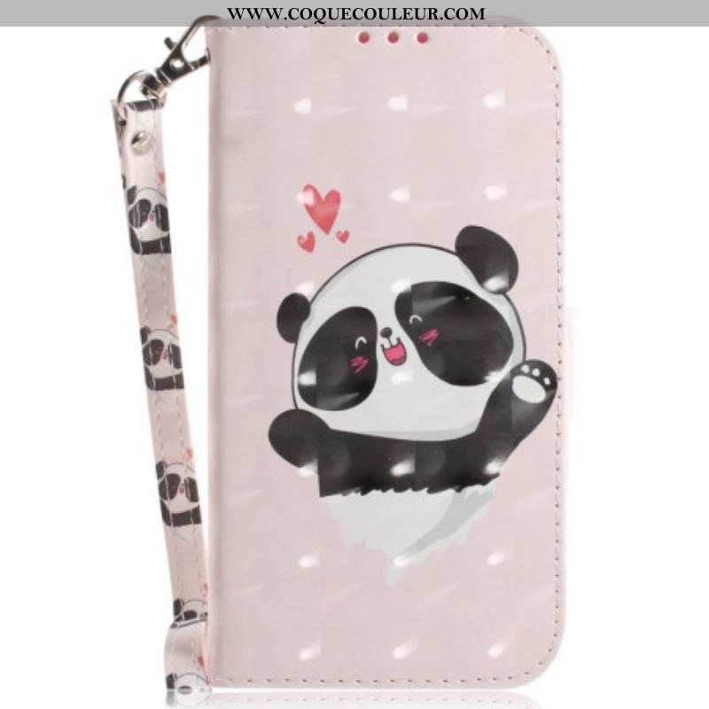 Housse Moto G73 5G Panda Love à Lanière