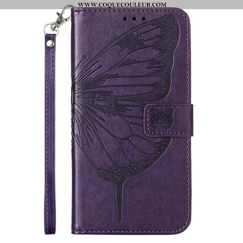 Housse Moto G73 5G Papillon Floral à Lanière
