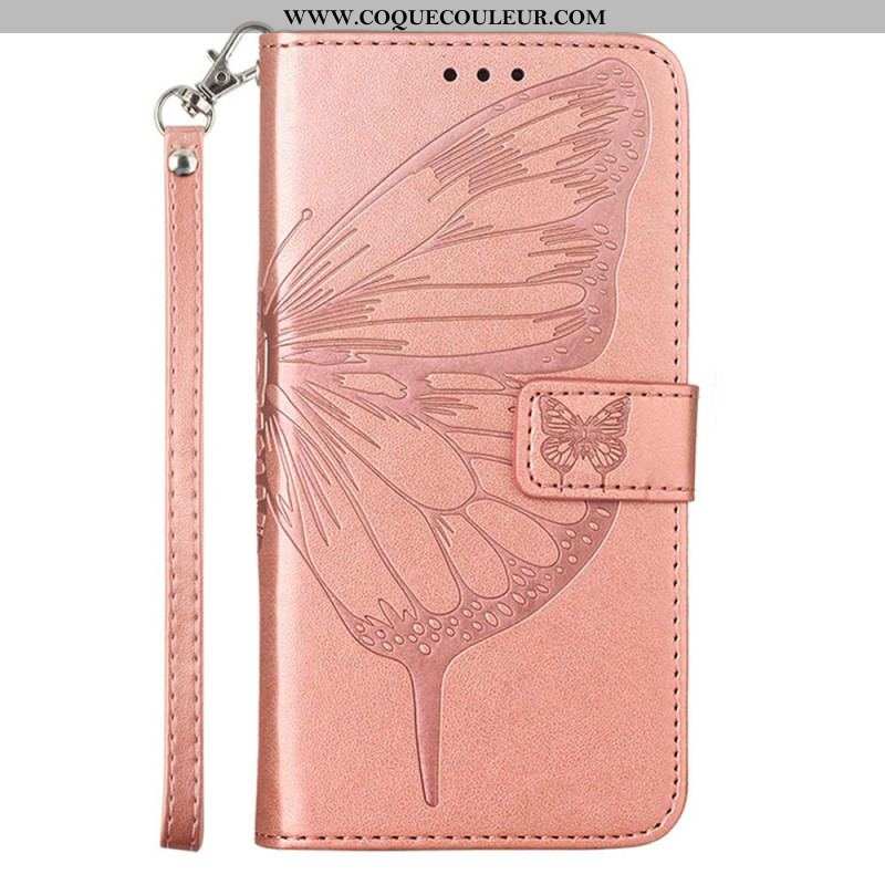Housse Moto G73 5G Papillon Floral à Lanière