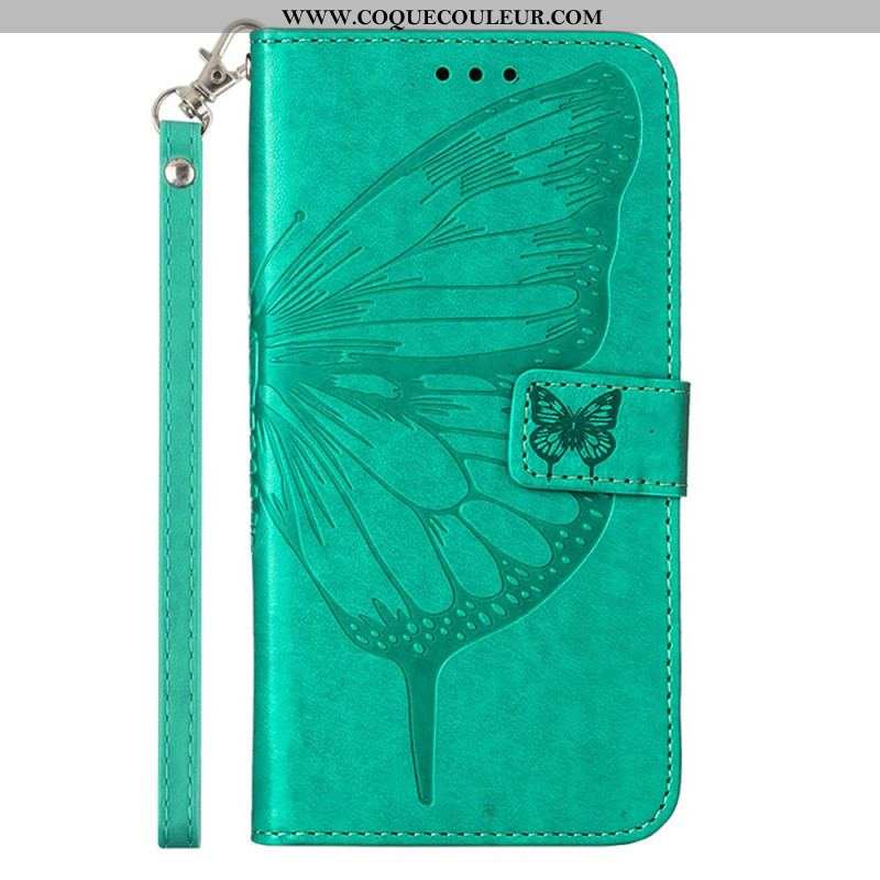 Housse Moto G73 5G Papillon Floral à Lanière