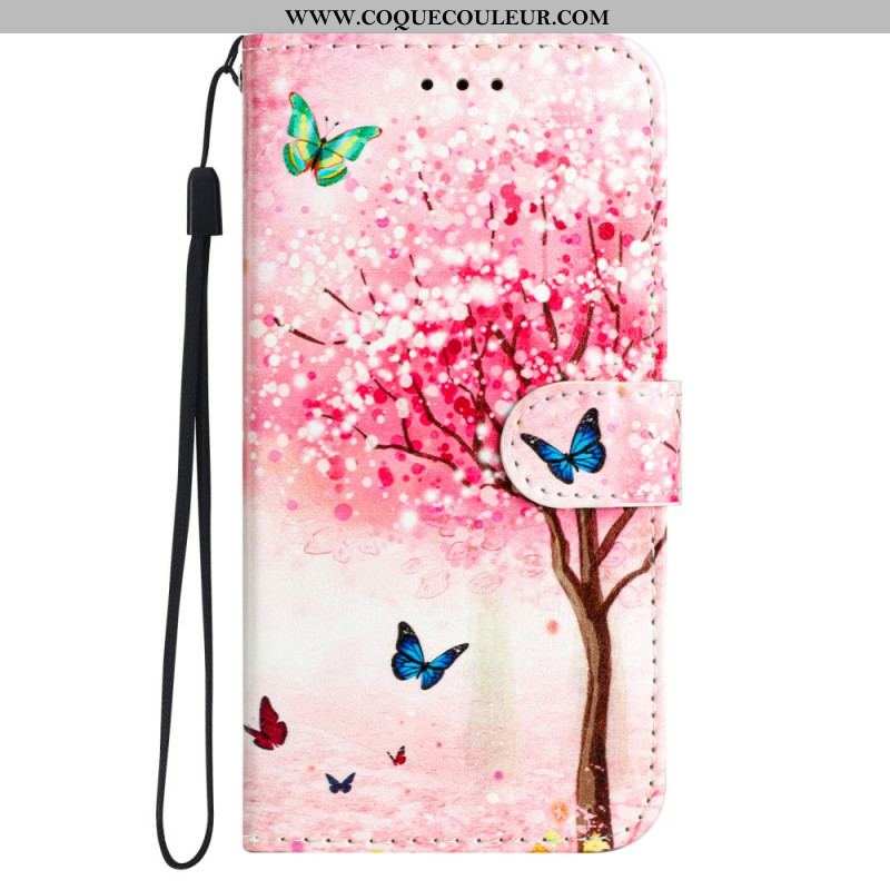 Housse Moto G73 5G Papillons en Vol à Lanière