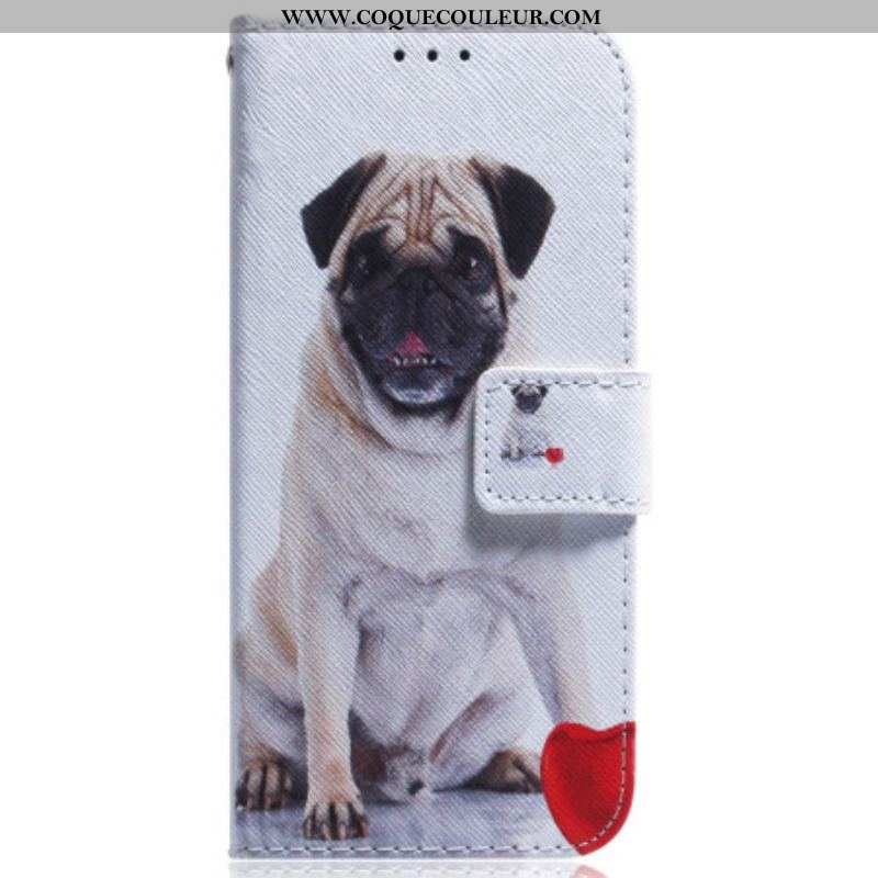 Housse Moto G73 5G Pug Dog à Lanière