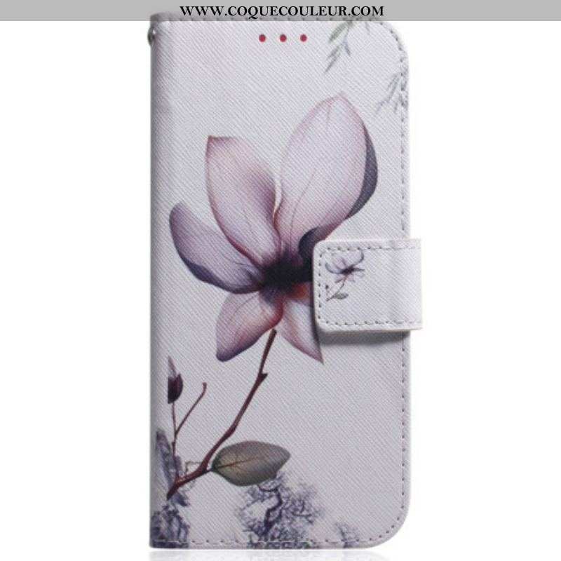 Housse Moto G73 5G Fleur Rose à Lanière