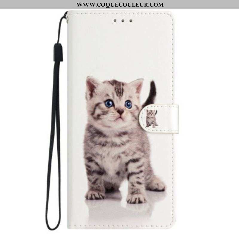 Housse Moto G73 5G Petit Chaton à Lanière