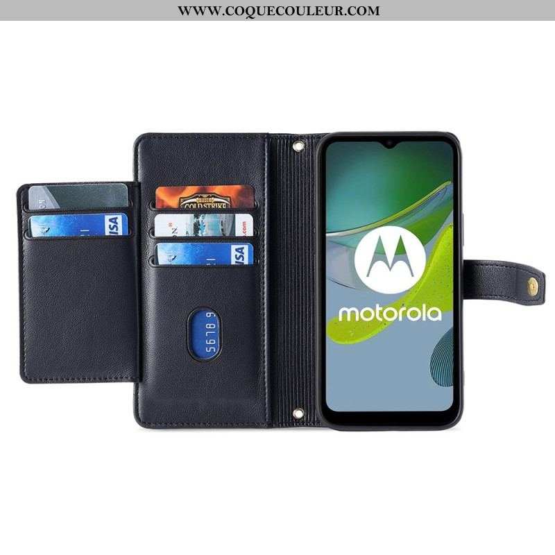 Housse Moto G73 5G Porte-Monnaie avec Bandoulière et Lanière