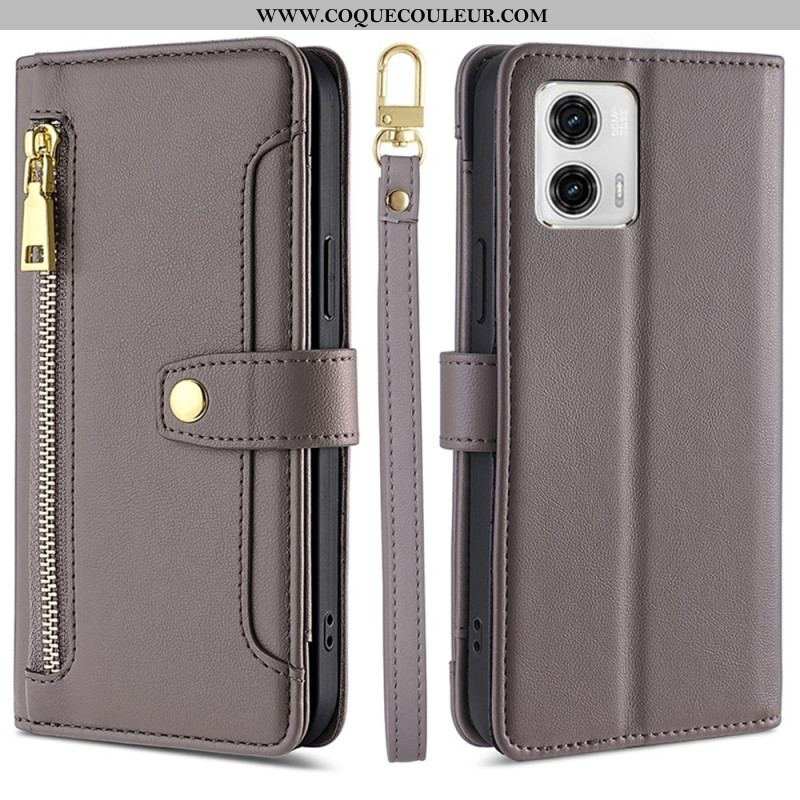 Housse Moto G73 5G Porte-Monnaie avec Bandoulière et Lanière