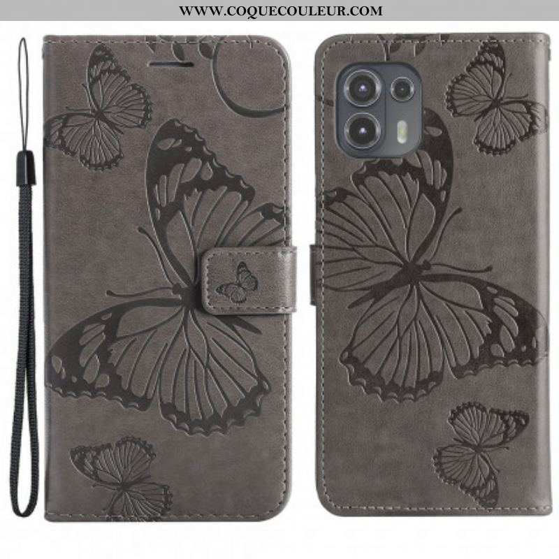 Housse Motorola Edge 20 Lite Papillons Géants à Lanière