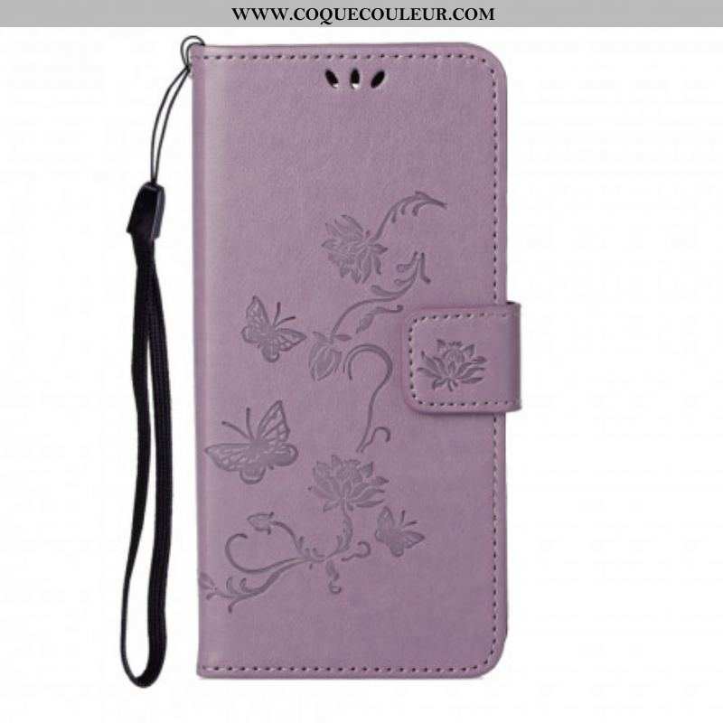 Housse Motorola Edge 20 Papillons et Fleurs à Lanière