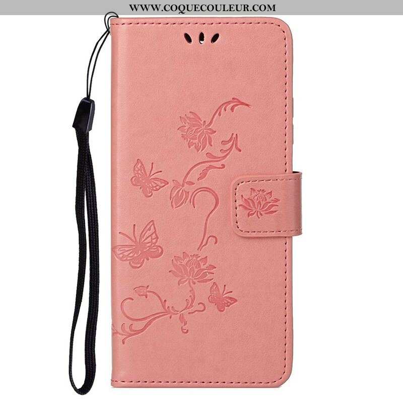 Housse OnePlus Nord 2 5G Papillons Et Fleurs À Lanière