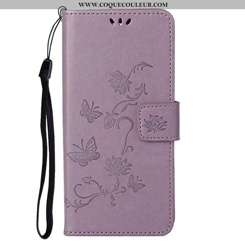 Housse OnePlus Nord 2 5G Papillons Et Fleurs À Lanière