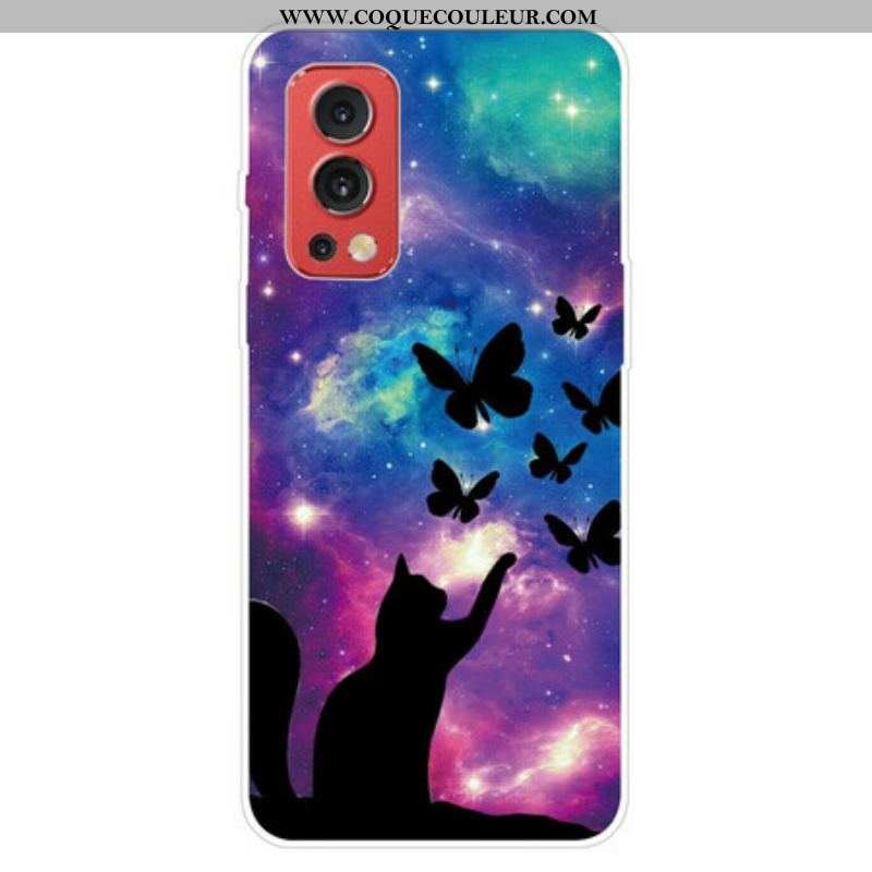 Coque OnePlus Nord 2 5G Chat et Papillons Dans l'Espace