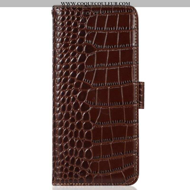 Housse OnePlus Nord 2T 5G Cuir Véritable Style Crocodile RFID