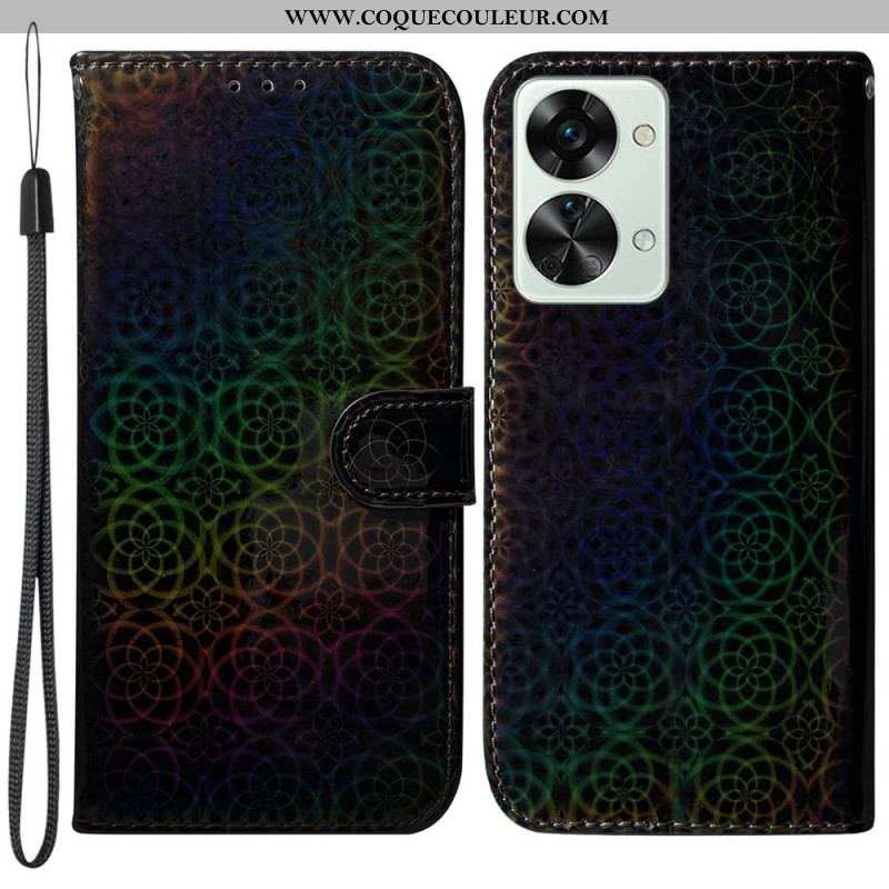 Housse OnePlus Nord 2T 5G Fleurs Géométriques à Lanière