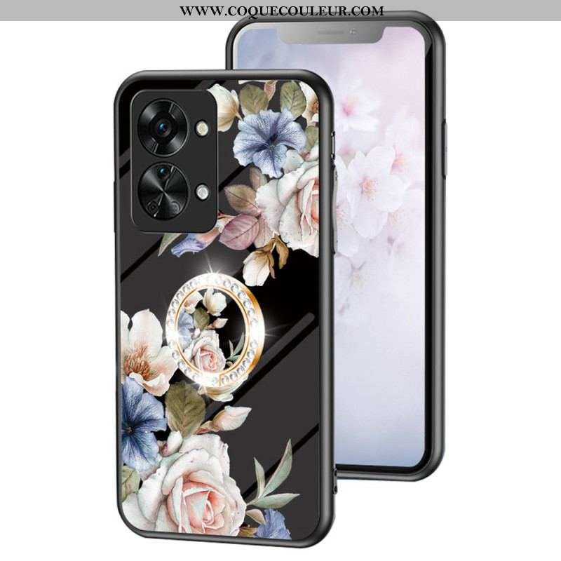 Coque OnePlus Nord 2T 5G Verre Trempé Fleurs Anneau Diamants