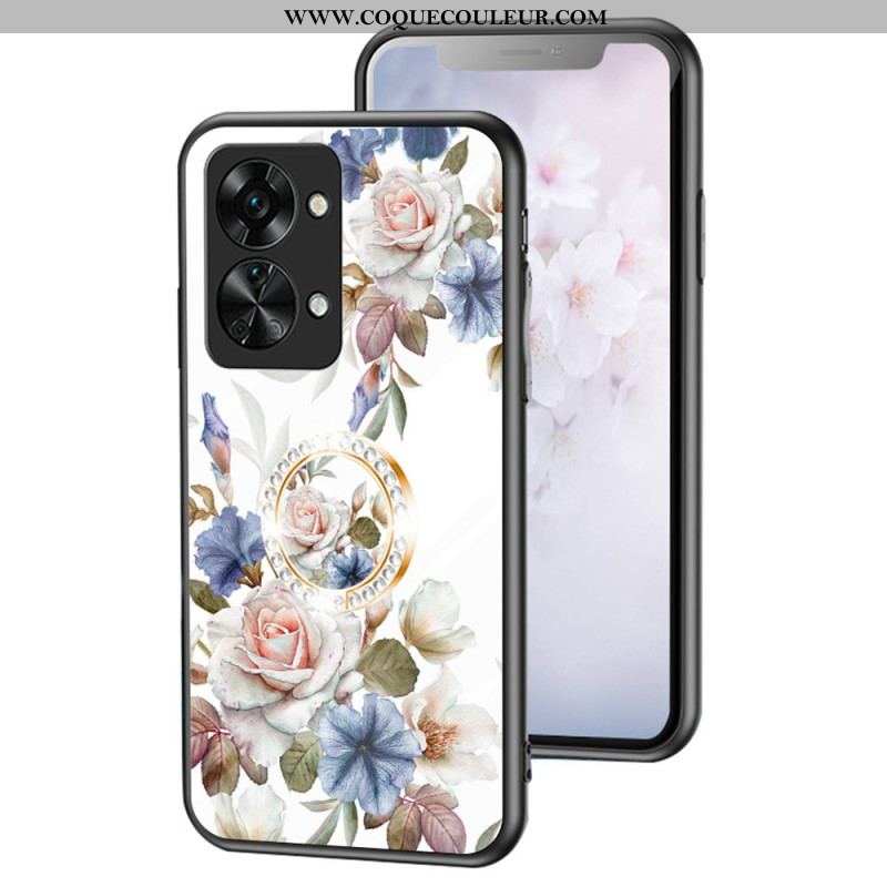 Coque OnePlus Nord 2T 5G Verre Trempé Fleurs Anneau Diamants