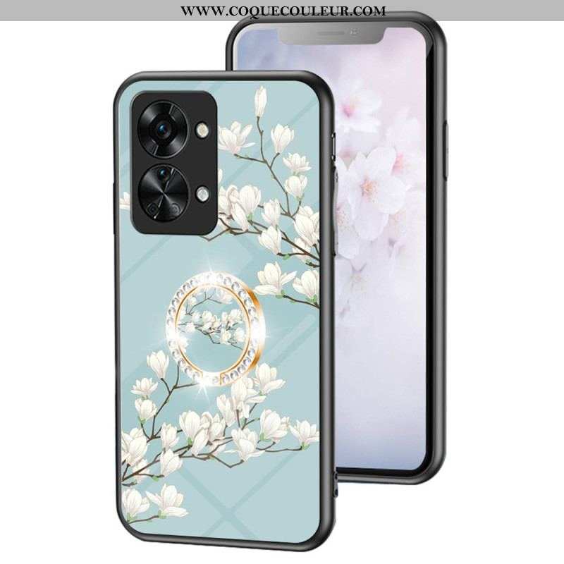 Coque OnePlus Nord 2T 5G Verre Trempé Fleurs Anneau Diamants