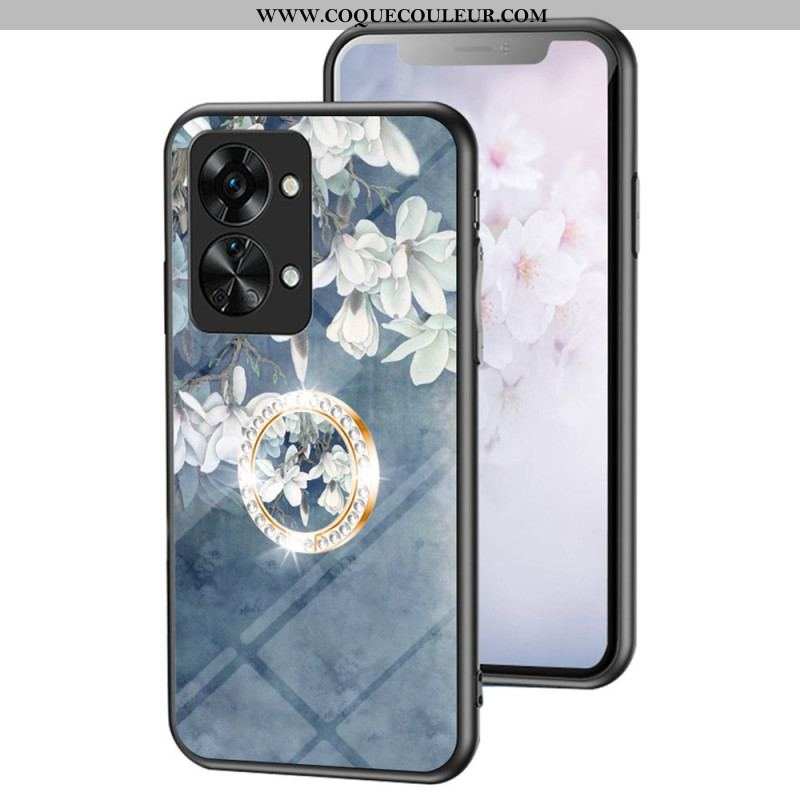 Coque OnePlus Nord 2T 5G Verre Trempé Fleurs Anneau Diamants