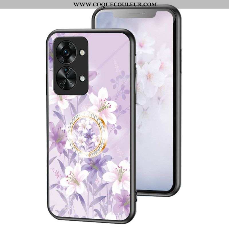 Coque OnePlus Nord 2T 5G Verre Trempé Fleurs Anneau Diamants