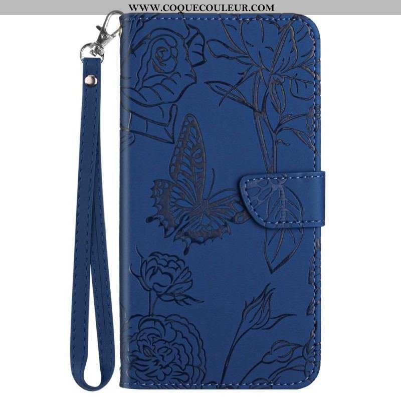 Housse OnePlus Nord CE 2 5G Papillons et Fleurs à Lanière