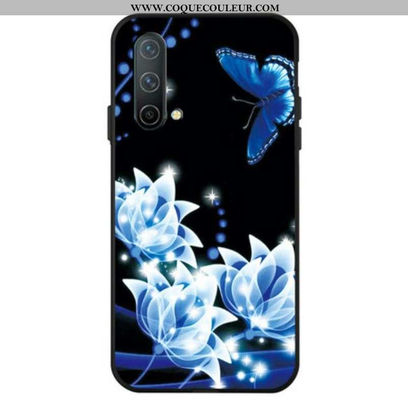 Coque OnePlus Nord CE 5G Papillon et Fleurs Bleus