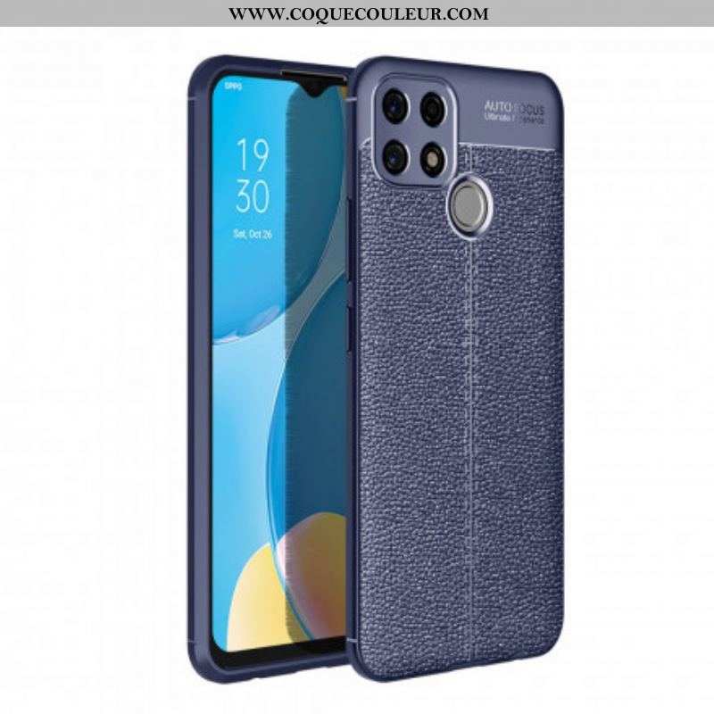 Coque Oppo A15 Effet Cuir Litchi Double line