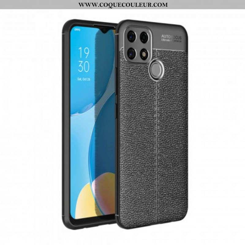 Coque Oppo A15 Effet Cuir Litchi Double line