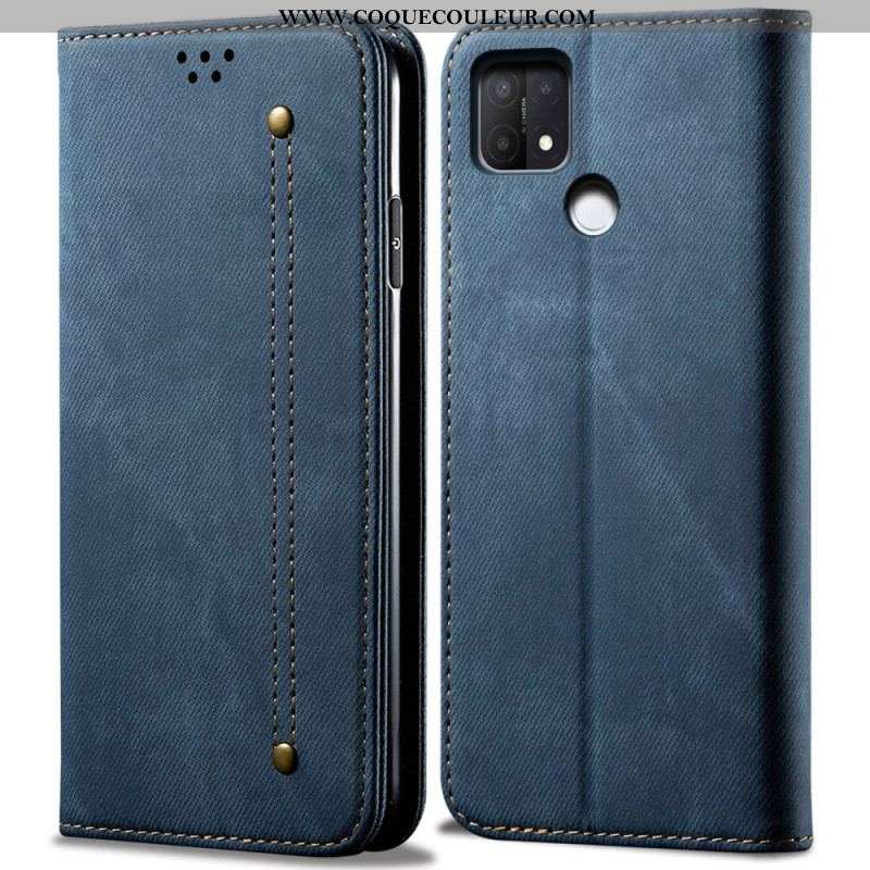 Flip Cover Oppo A15 Tissu Jeans