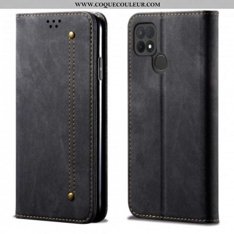 Flip Cover Oppo A15 Simili Cuir Texture Jeans