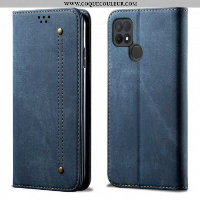 Flip Cover Oppo A15 Simili Cuir Texture Jeans