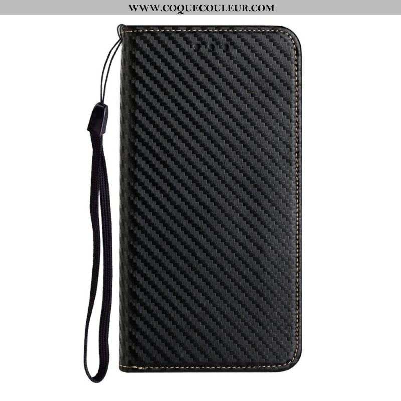 Flip Cover Oppo A16 / A16s Fibre Carbone à Lanière
