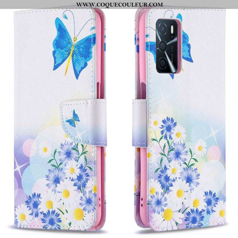 Housse Oppo A16 / A16s Papillons et Fleurs Peints